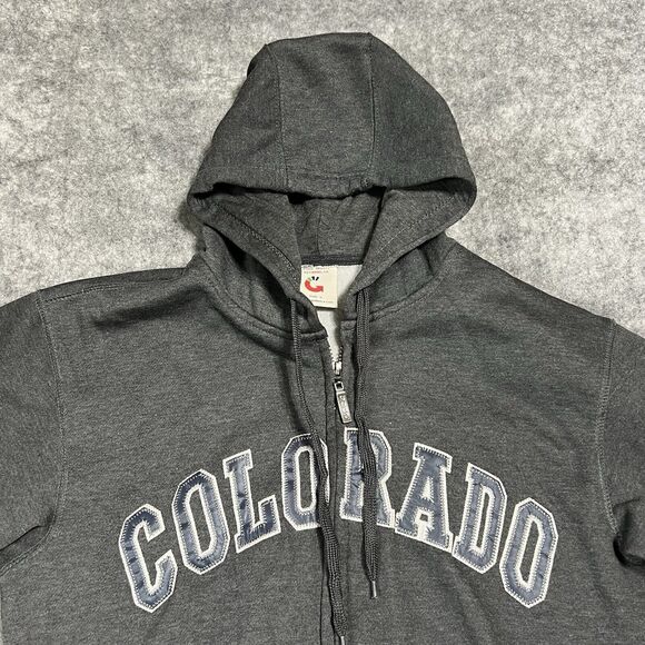Gogo Fleece COLORADO Spellout Hoodie Men's L Gray Full Zip Sweatshirt Sweater - Picture 10 of 14